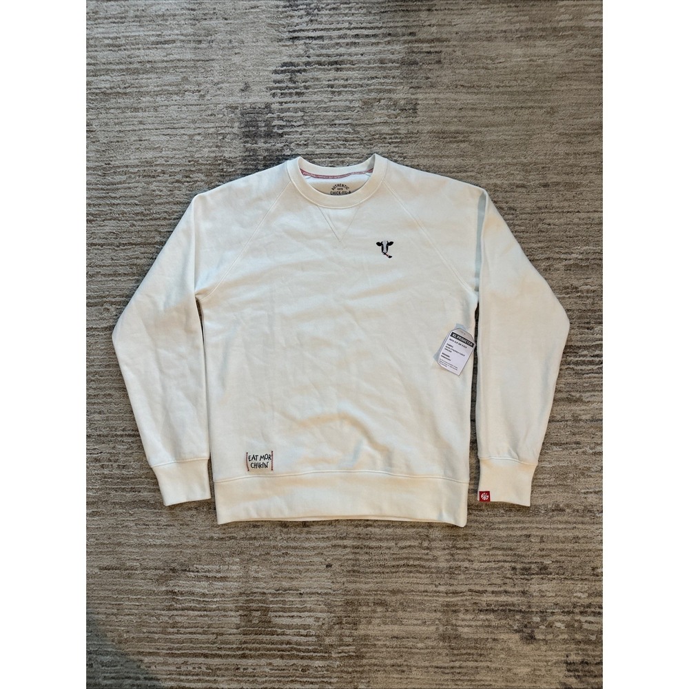Authentic Originals Chick-Fil-A Pullover Women White Sz S(P) EAT MOR CHIKIN Crew